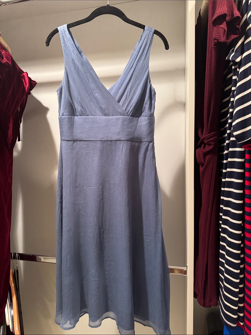 J. Crew Sleeveless V-Neck Midi Dress in Light Dusty Blue